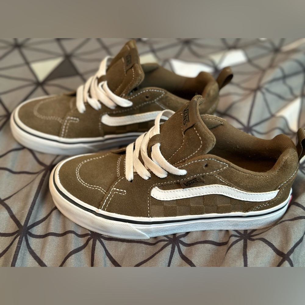 Kids Vans Olive Checkered Old-Skool Sneakers
